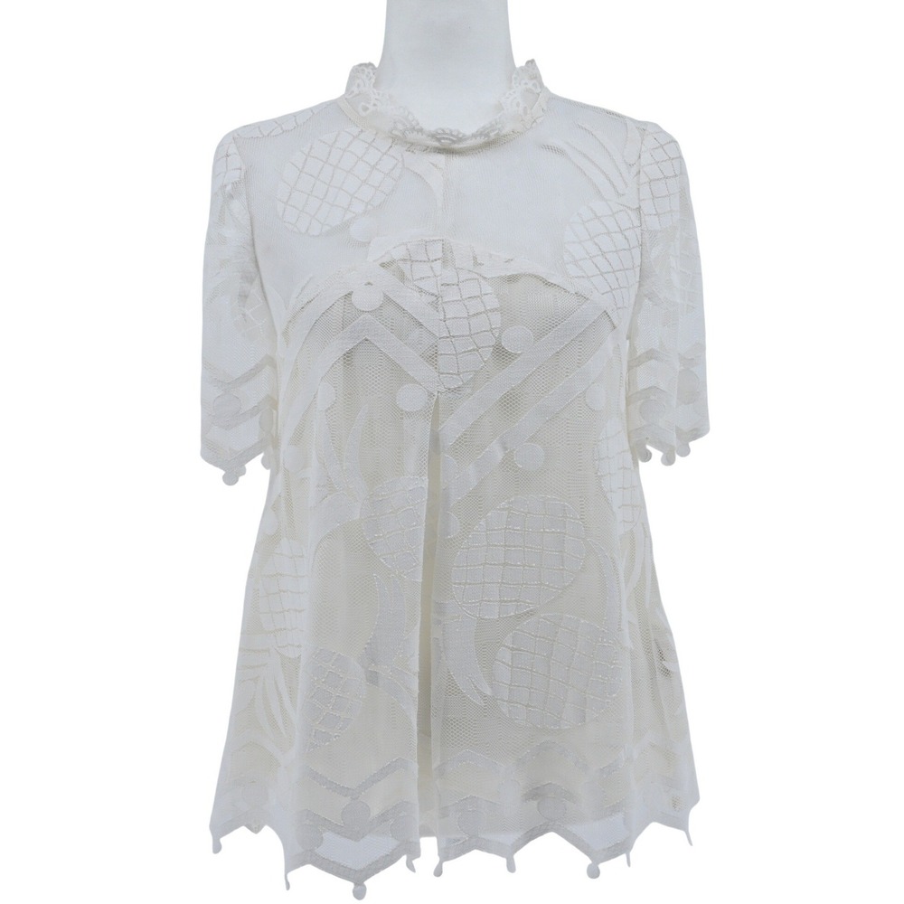 HD in Paris Anthropologie White Lace Pineapple Mock Neck Blouse Top Size 6 Boho
